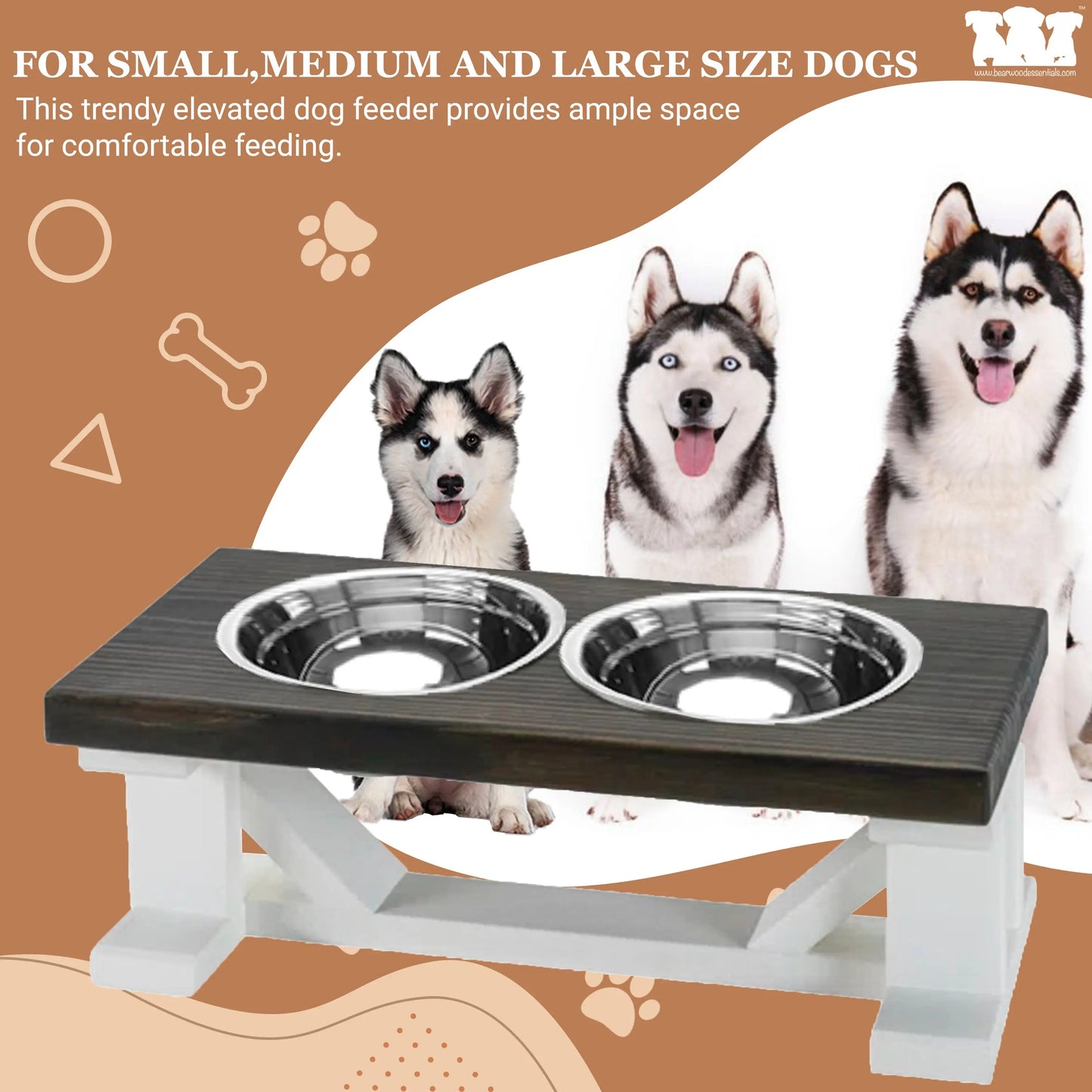 2 Bowl Elevated Dog Stand - Best Raised Dog Feeder with Stained Top BearwoodEssentials-Elevated Pet Feeders