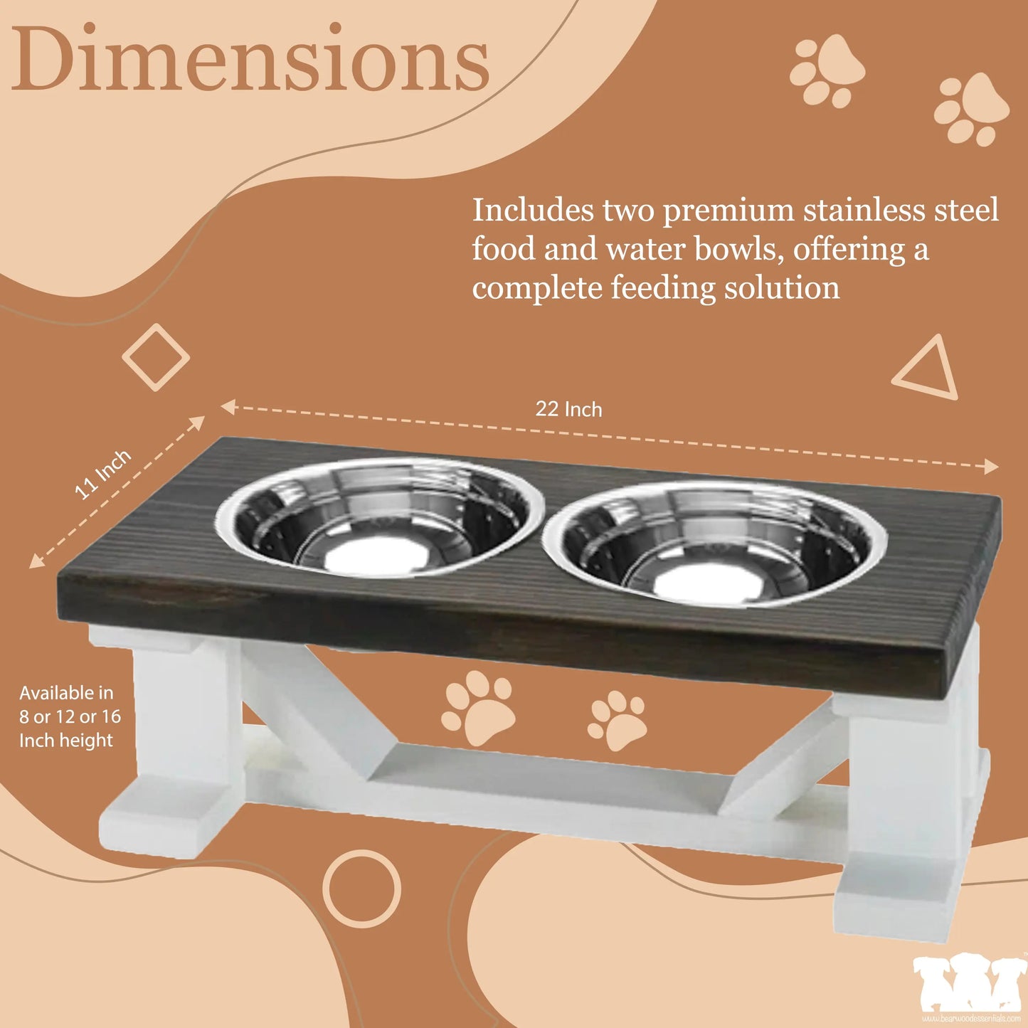 2 Bowl Elevated Dog Stand - Best Raised Dog Feeder with Stained Top BearwoodEssentials-Elevated Pet Feeders