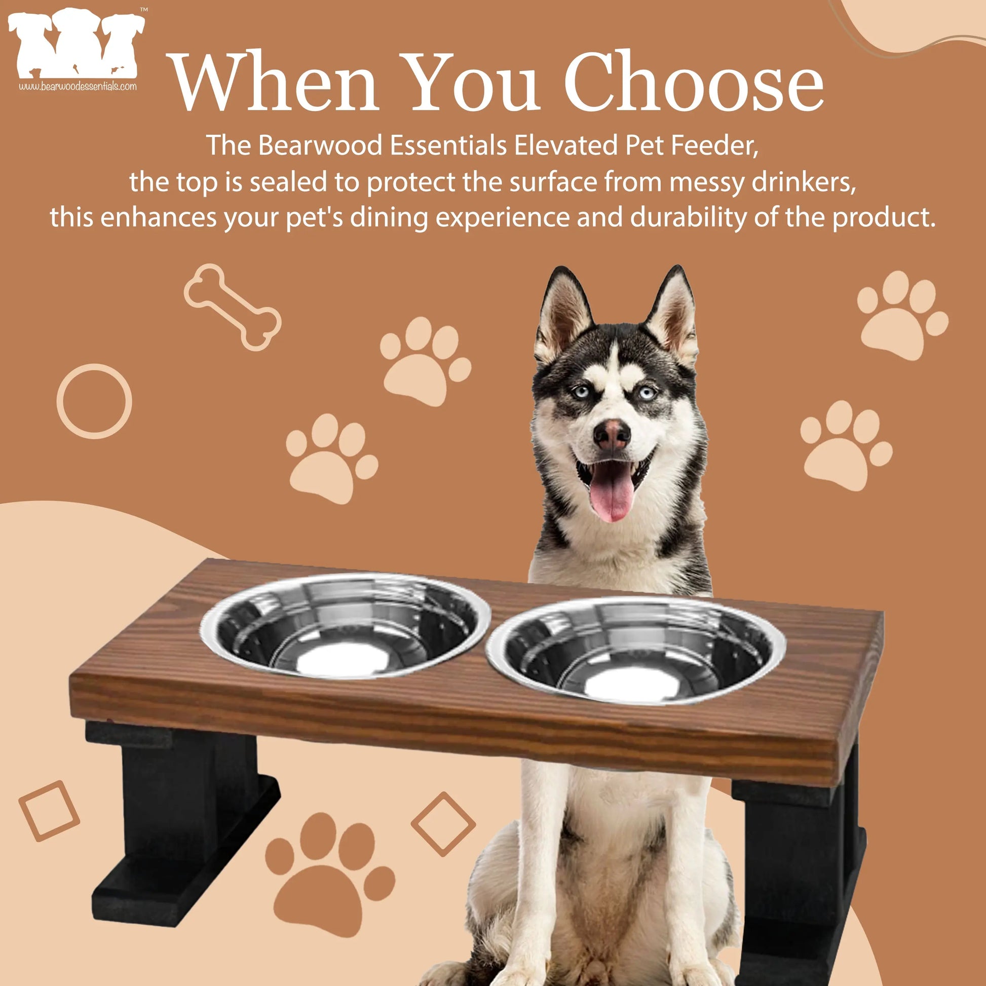 2 Bowl Elevated Regular Feeder - New Design BearwoodEssentials-Elevated Pet Feeders