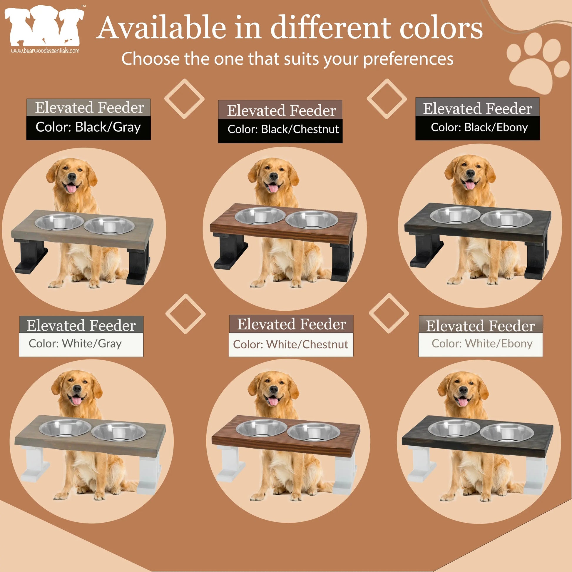 2 Bowl Elevated Regular Feeder - New Design BearwoodEssentials-Elevated Pet Feeders