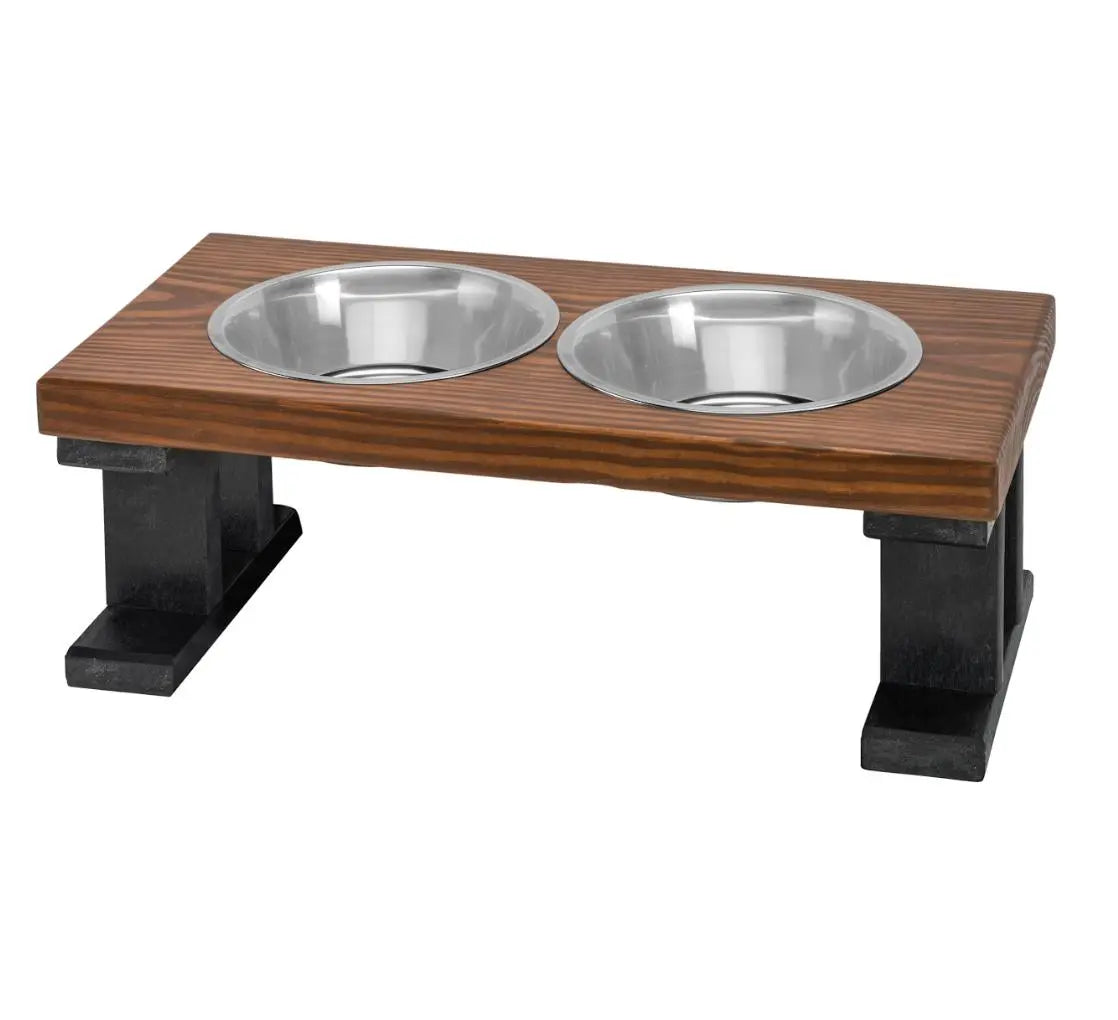 2 Bowl Elevated Regular Feeder - New Design - Black base BearwoodEssentials-Elevated Pet Feeders