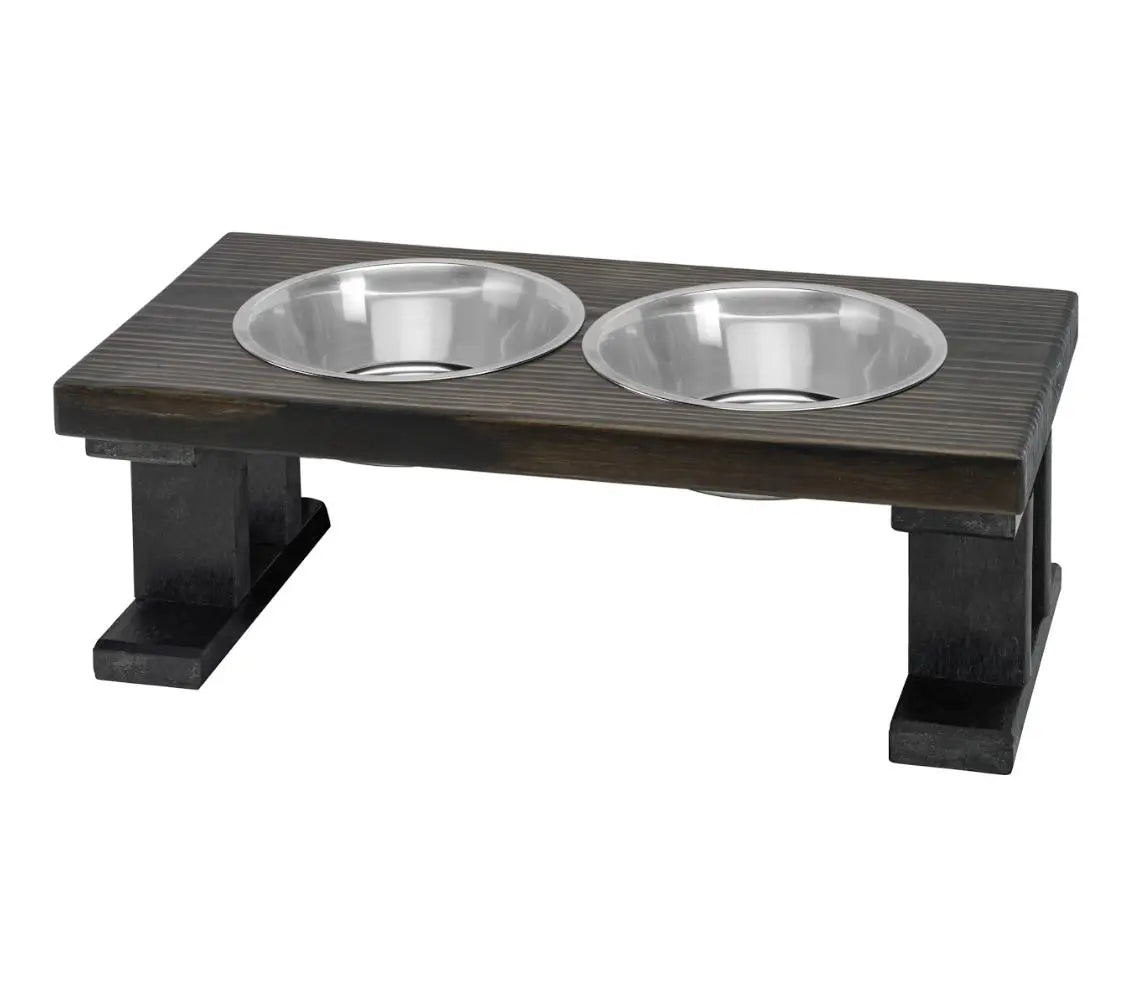 2 Bowl Elevated Regular Feeder - New Design - Black base BearwoodEssentials-Elevated Pet Feeders