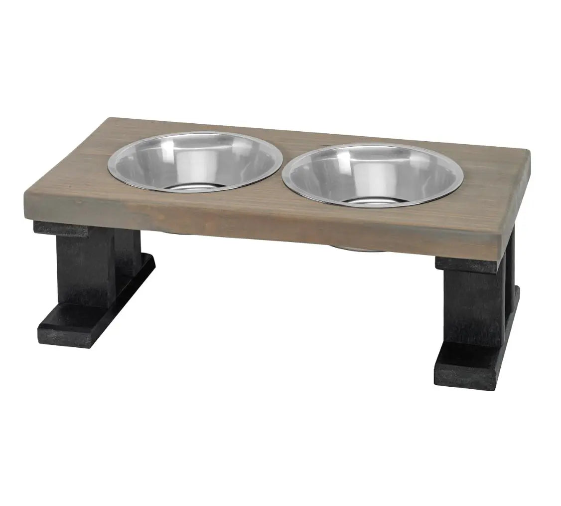 2 Bowl Elevated Regular Feeder - New Design - Black base BearwoodEssentials-Elevated Pet Feeders