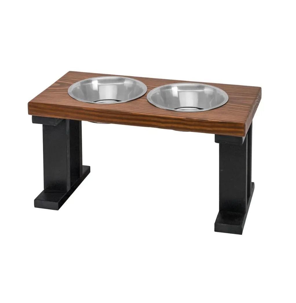 2 Bowl Elevated Regular Feeder - New Design - Black base BearwoodEssentials-Elevated Pet Feeders
