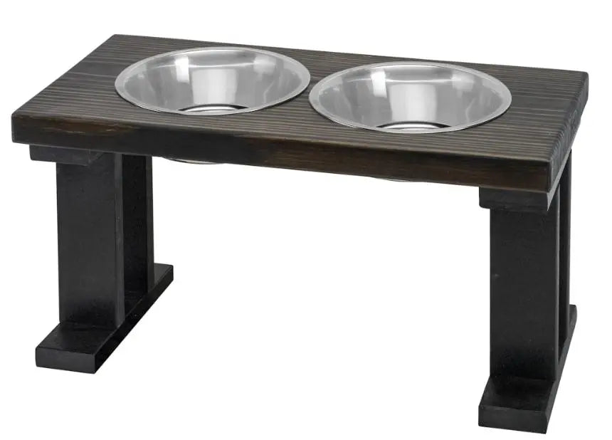 2 Bowl Elevated Regular Feeder - New Design - Black base BearwoodEssentials-Elevated Pet Feeders