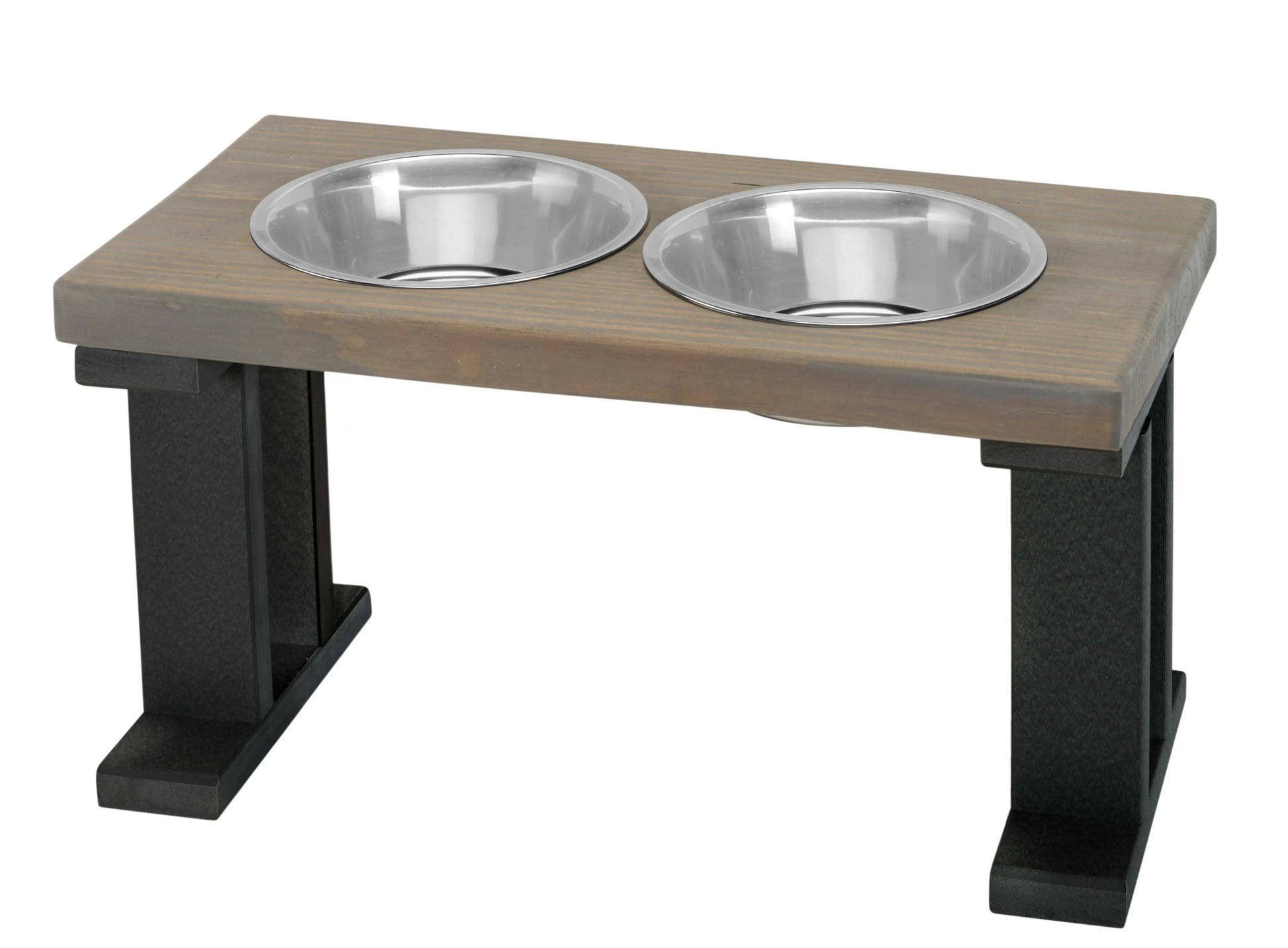 2 Bowl Elevated Regular Feeder - New Design - Black base BearwoodEssentials-Elevated Pet Feeders