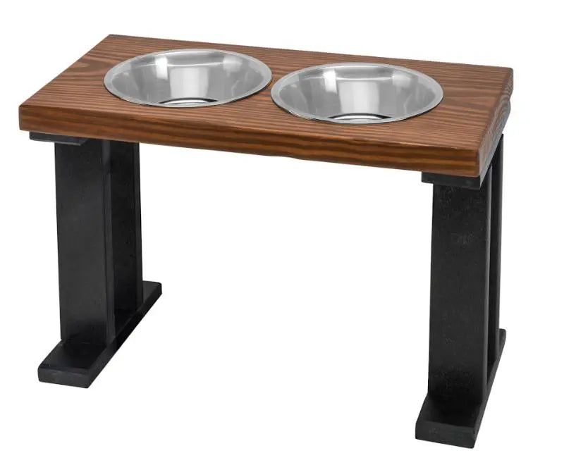 2 Bowl Elevated Regular Feeder - New Design - Black base BearwoodEssentials-Elevated Pet Feeders