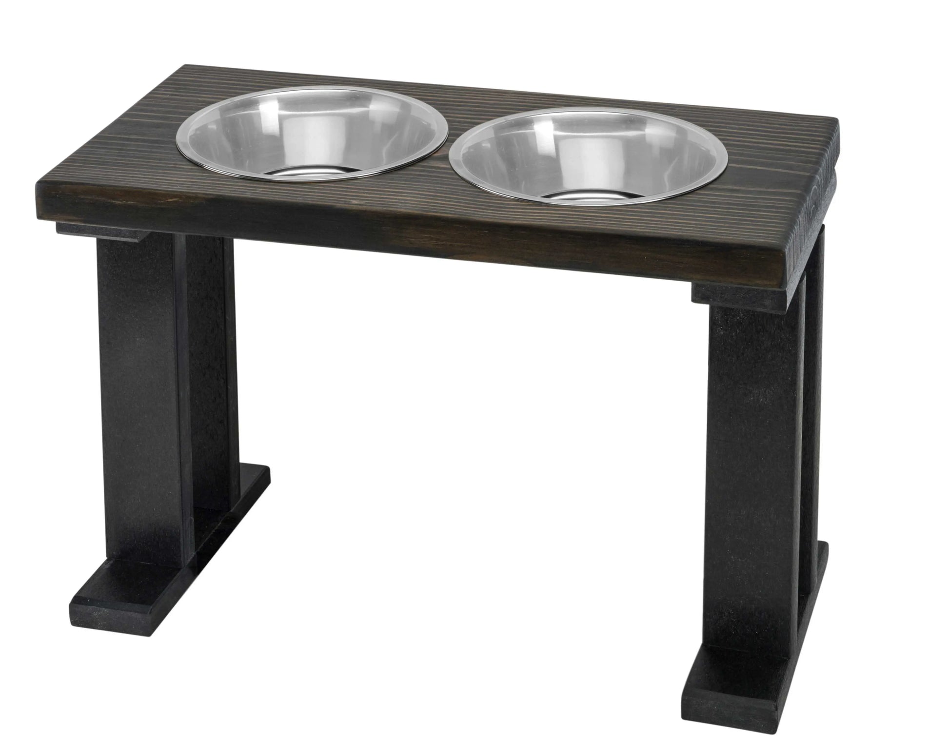 2 Bowl Elevated Regular Feeder - New Design - Black base BearwoodEssentials-Elevated Pet Feeders