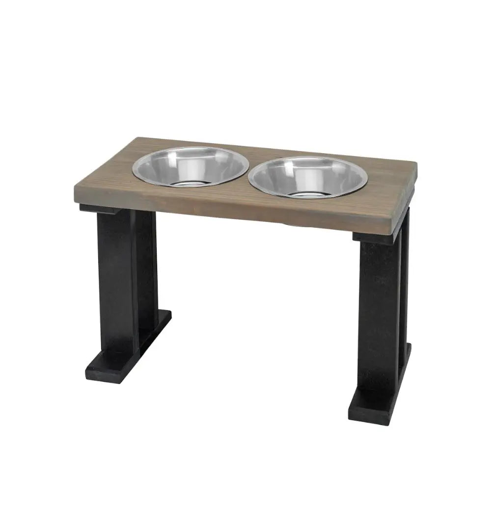 2 Bowl Elevated Regular Feeder - New Design - Black base BearwoodEssentials-Elevated Pet Feeders