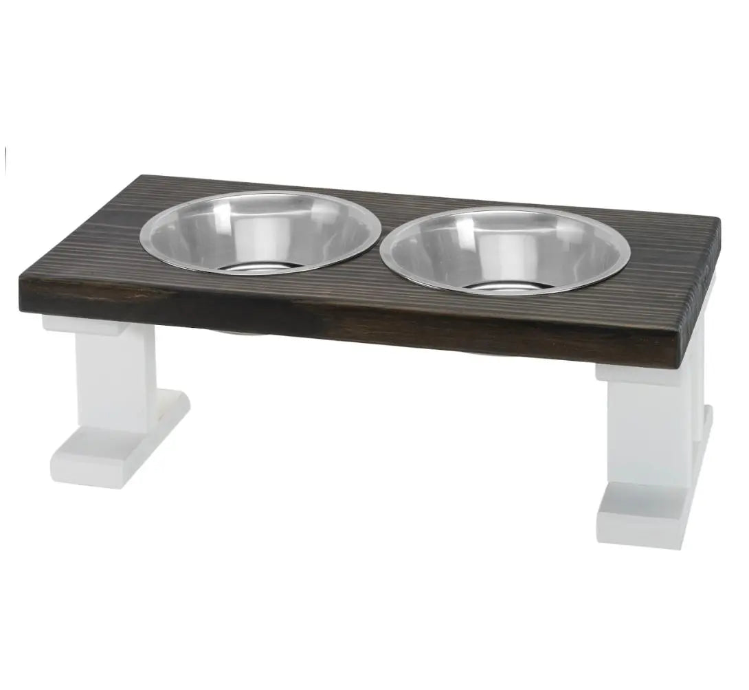 2 Bowl Elevated Regular Feeder - New Design - White Base BearwoodEssentials-Elevated Pet Feeders