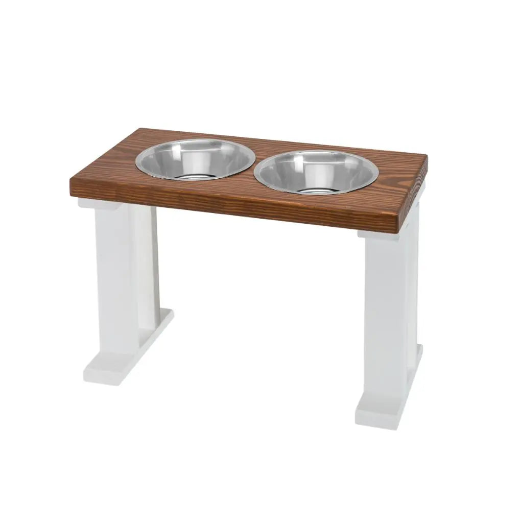 2 Bowl Elevated Regular Feeder - New Design - White Base BearwoodEssentials-Elevated Pet Feeders