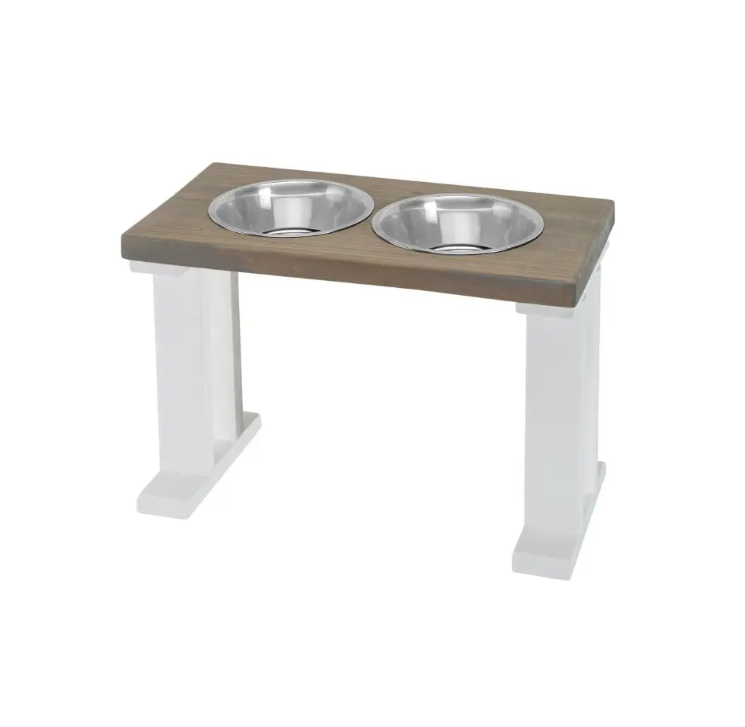 2 Bowl Elevated Regular Feeder - New Design - White Base BearwoodEssentials-Elevated Pet Feeders