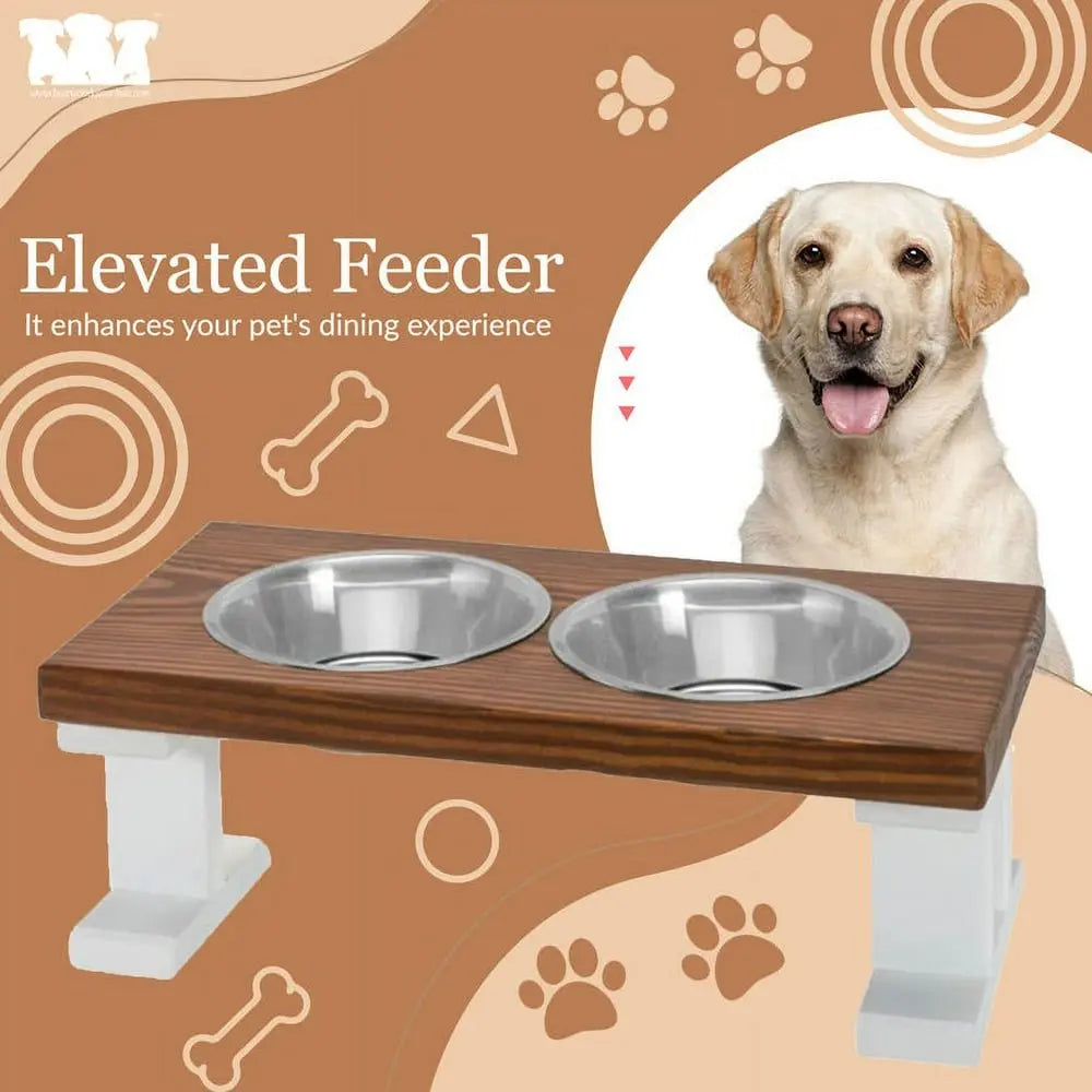 2 Bowl Elevated Regular Feeder - New Design - White Base BearwoodEssentials-Elevated Pet Feeders