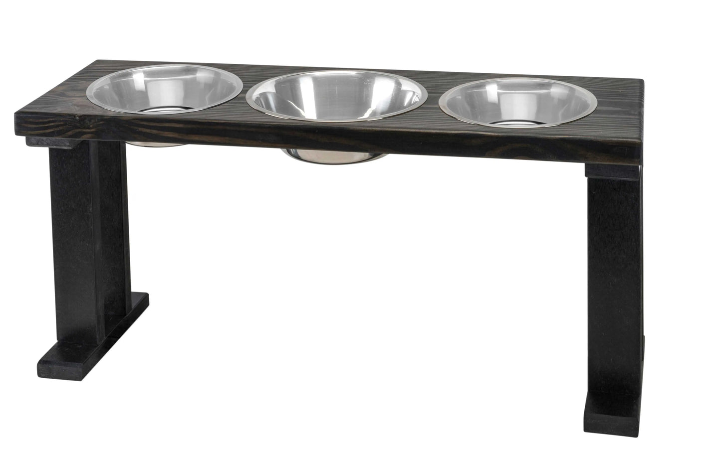 3 Bowl Elevated Regular Feeder - New Design - Black Base BearwoodEssentials-Elevated Pet Feeders