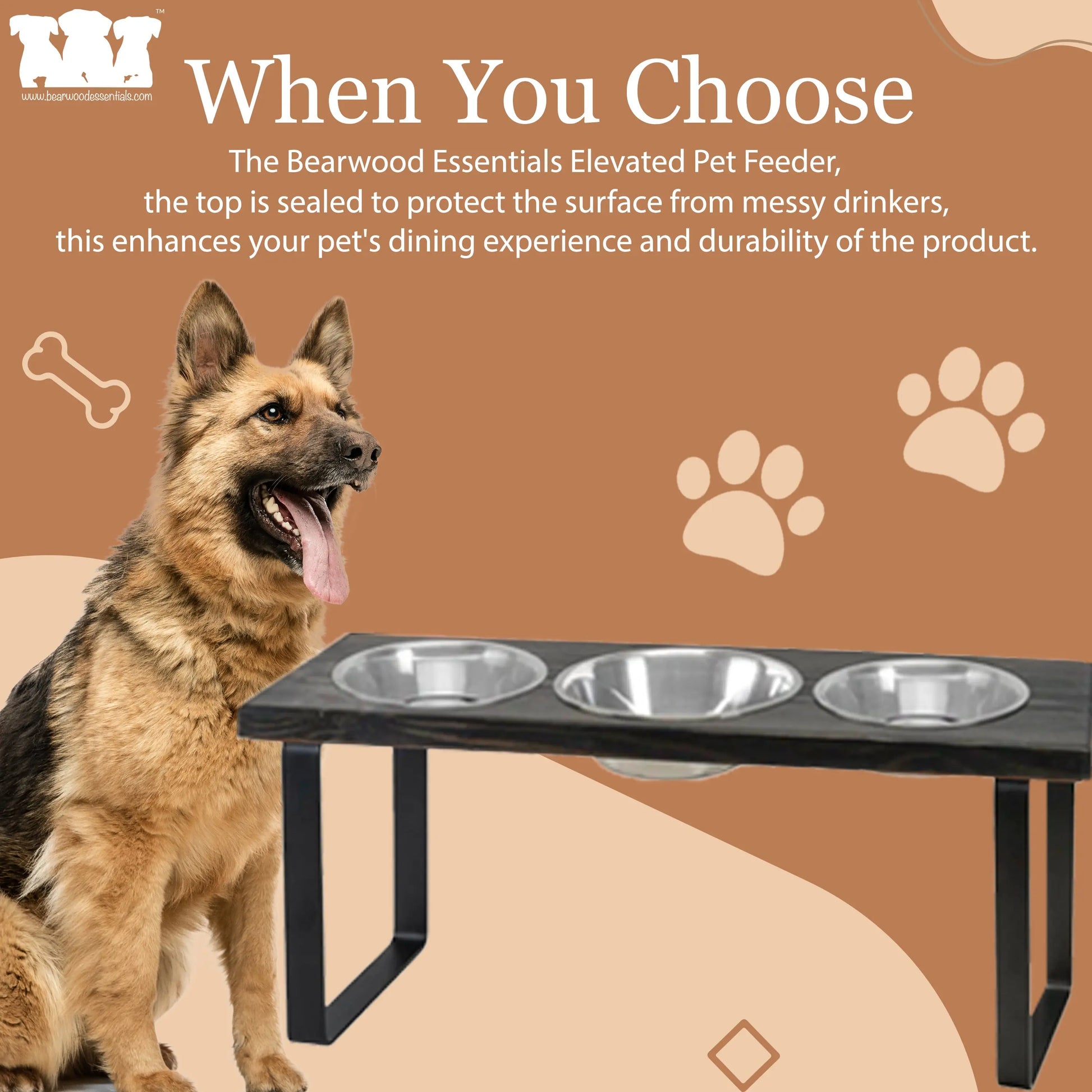 Metal Bowl Stand with Larger Bowl, Elevated Pet Feeding Station (2 Size/3 Colors) BearwoodEssentials-Elevated Pet Feeders