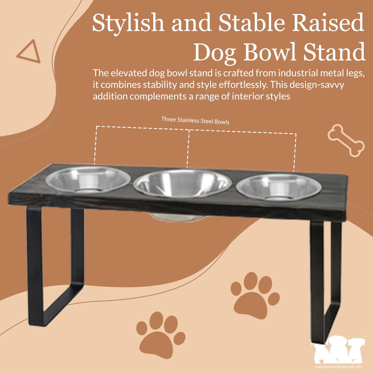 Metal Bowl Stand with Larger Bowl, Elevated Pet Feeding Station (2 Size/3 Colors) BearwoodEssentials-Elevated Pet Feeders