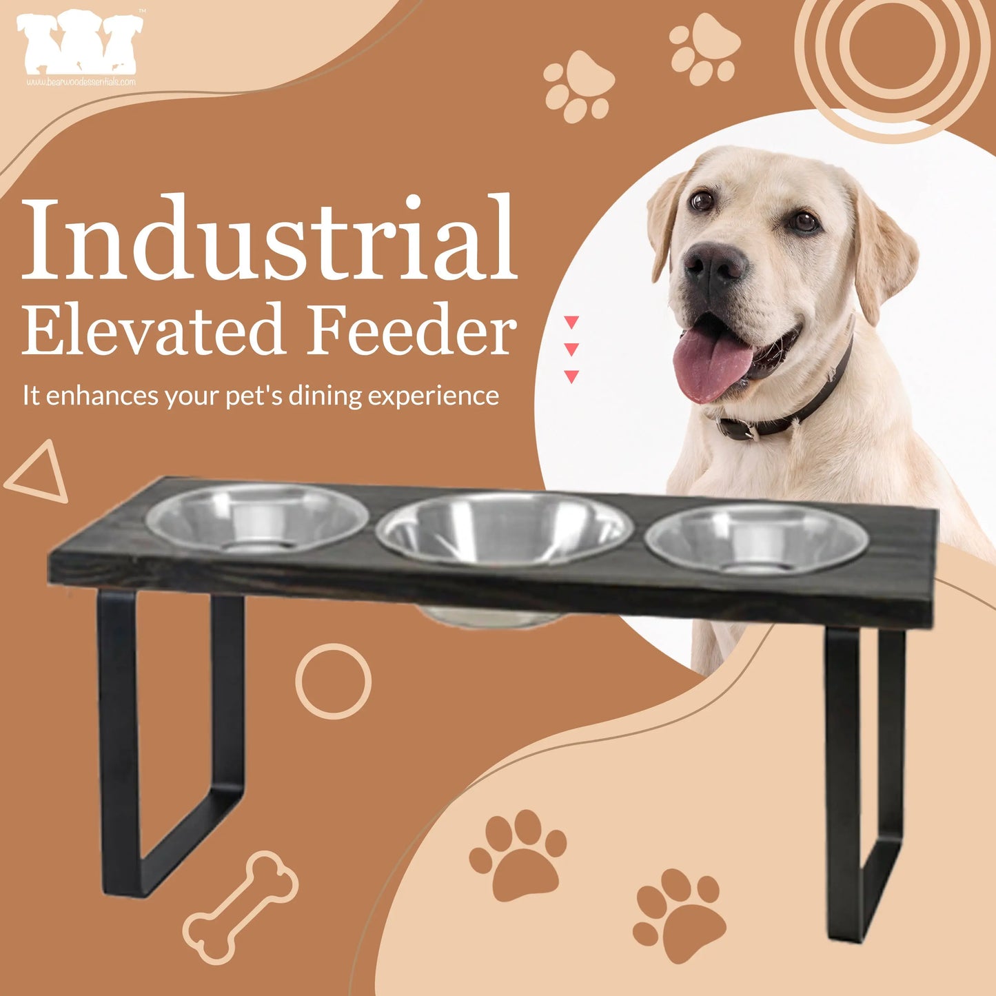 Metal Bowl Stand with Larger Bowl, Elevated Pet Feeding Station (2 Size/3 Colors) BearwoodEssentials-Elevated Pet Feeders