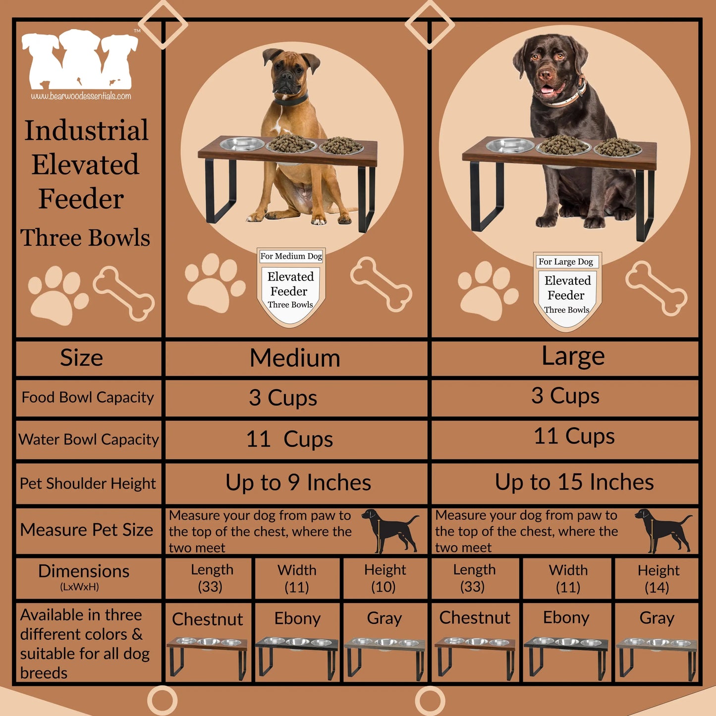 Metal Bowl Stand with Larger Bowl, Elevated Pet Feeding Station (2 Size/3 Colors) BearwoodEssentials-Elevated Pet Feeders