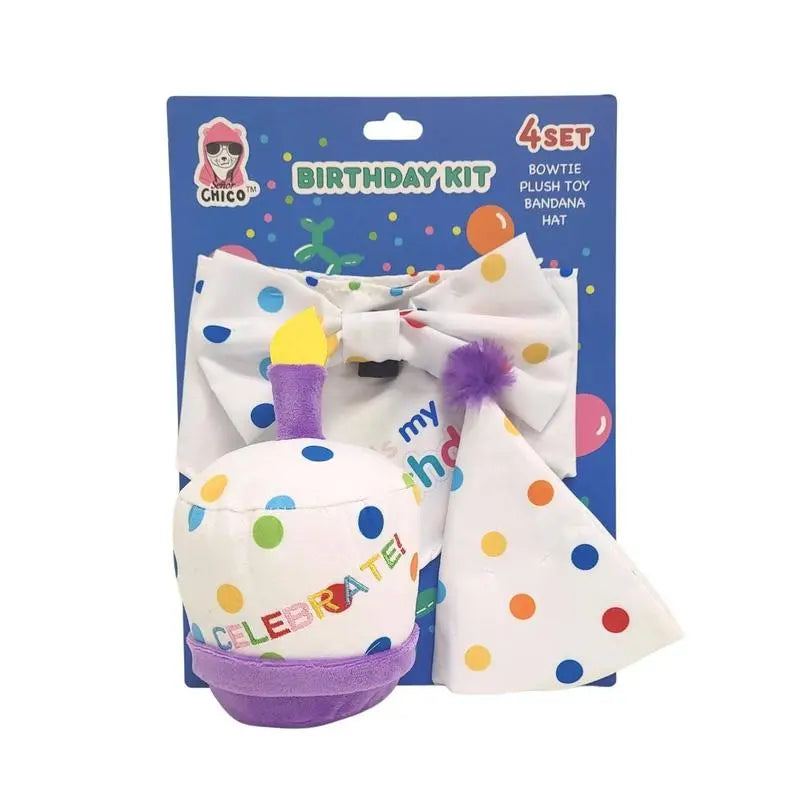 4-Piece Dog Birthday Kit: Bandana, Hat, Bow Tie, Plush Toy BearwoodEssentials-Elevated Pet Feeders