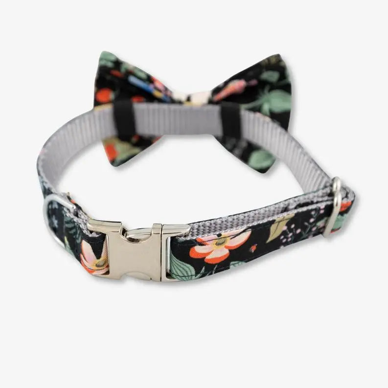 Black Fields Bow Tie Dog Collar BearwoodEssentials-Elevated Pet Feeders