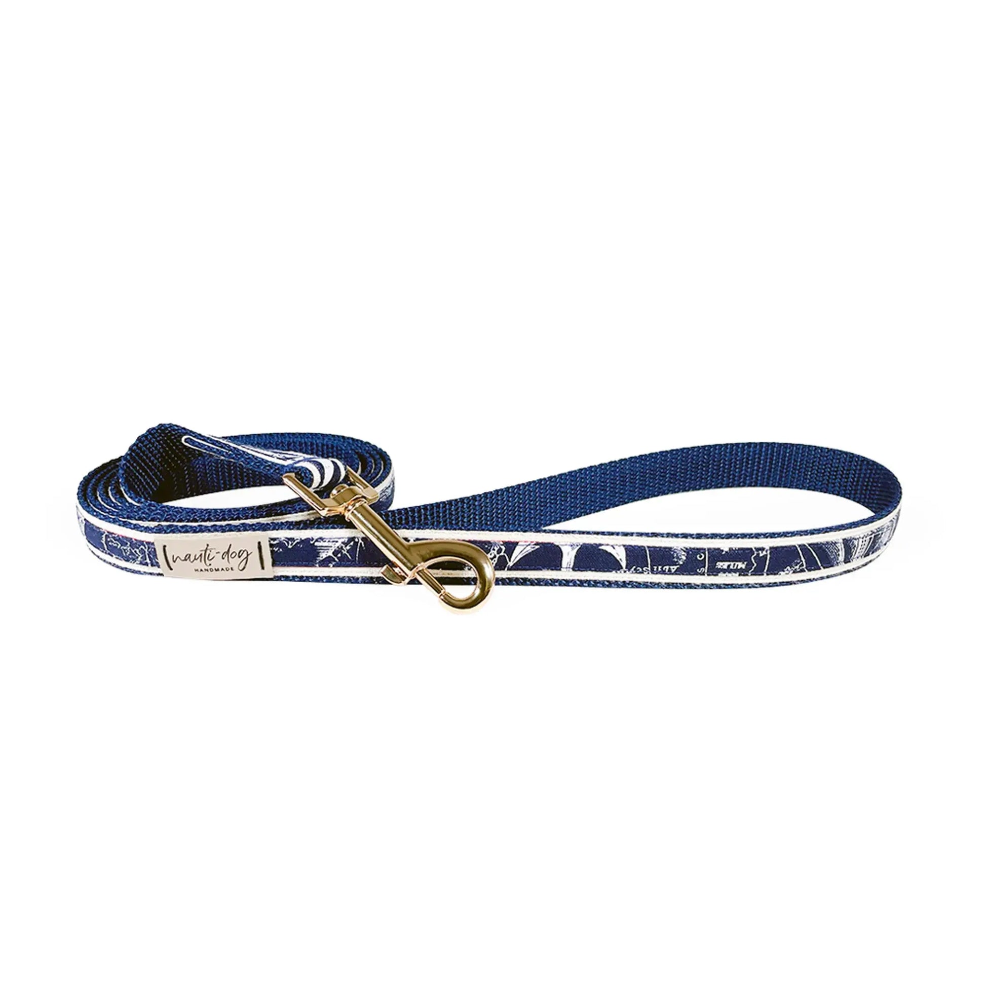 Carta Marina Navy Vintage Nautical Toile Ribbon Dog Leash Nauti-dog Handmade