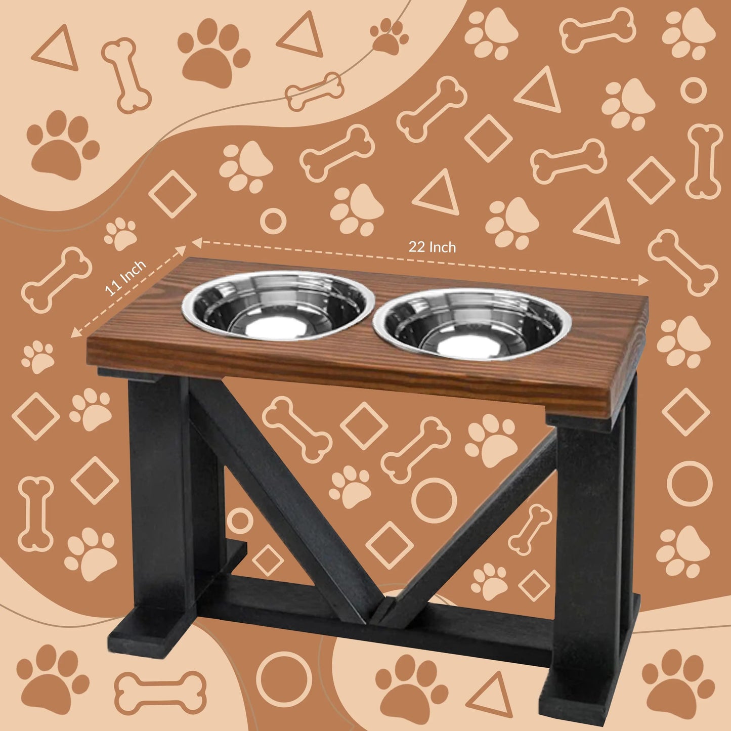Elevated Dog Bowl, 2 Bowl Classic Farmhouse, Black Bases BearwoodEssentials-Elevated Pet Feeders