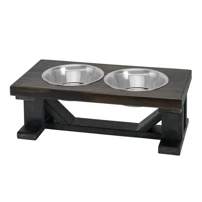 Elevated Dog Bowl, 2 Bowl Classic Farmhouse, Black Bases BearwoodEssentials-Elevated Pet Feeders