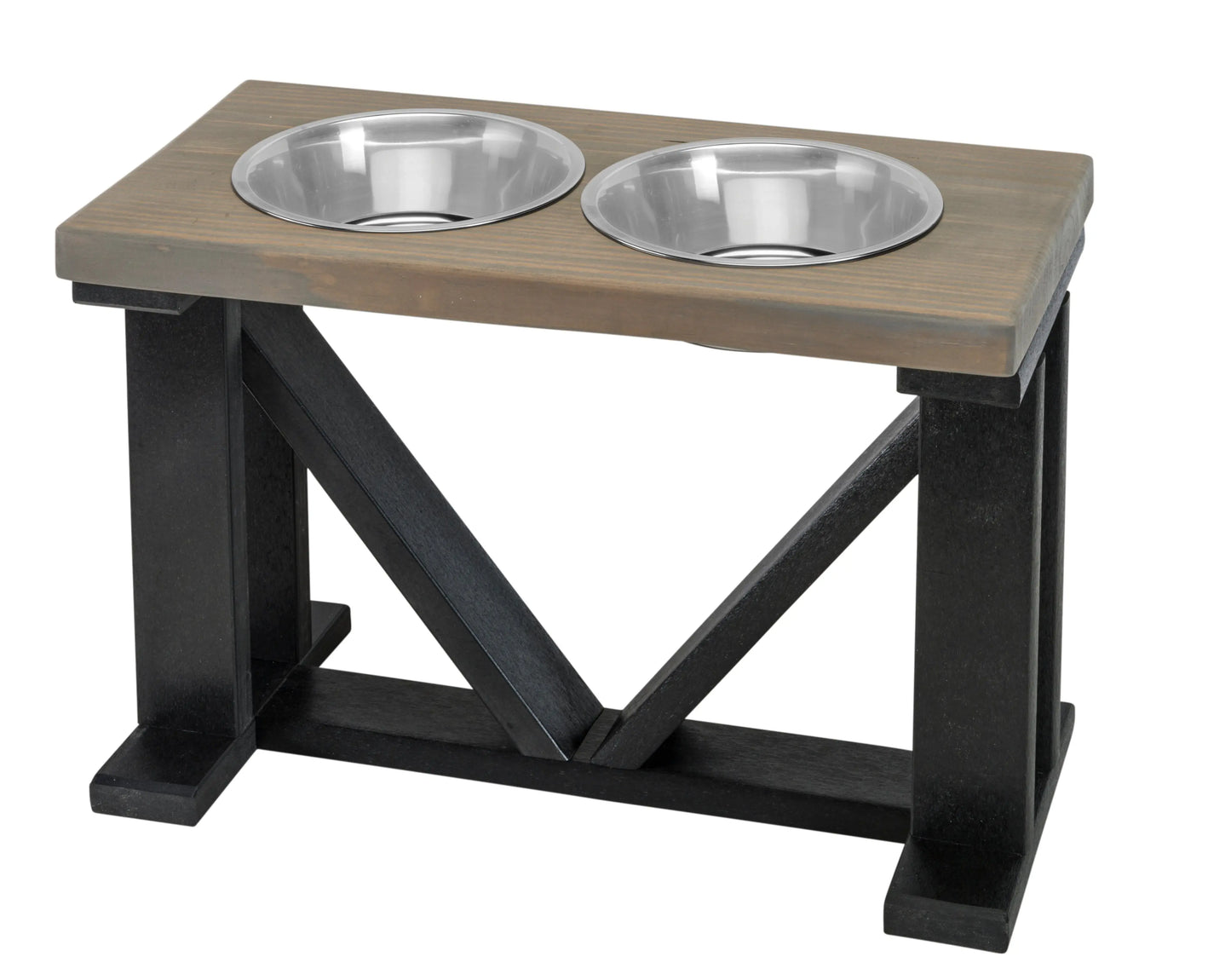 Elevated Dog Bowl, 2 Bowl Classic Farmhouse, Black Bases BearwoodEssentials-Elevated Pet Feeders