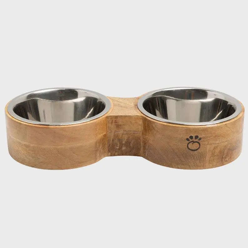 GF Pet Wood & Metal Feeder Double Diner BearwoodEssentials-Elevated Pet Feeders
