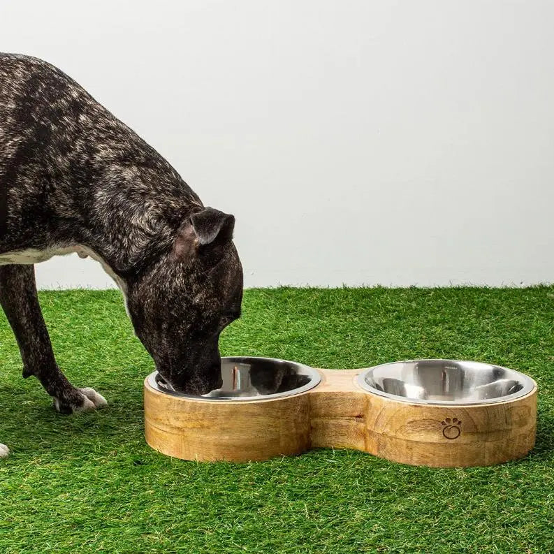 GF Pet Wood & Metal Feeder Double Diner BearwoodEssentials-Elevated Pet Feeders