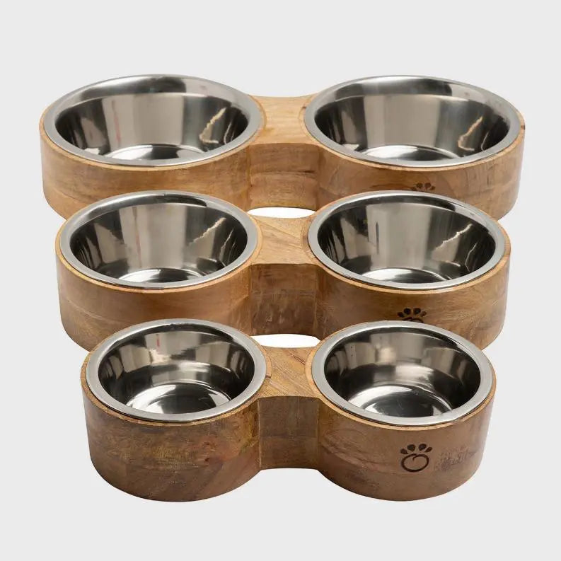 GF Pet Wood & Metal Feeder Double Diner BearwoodEssentials-Elevated Pet Feeders