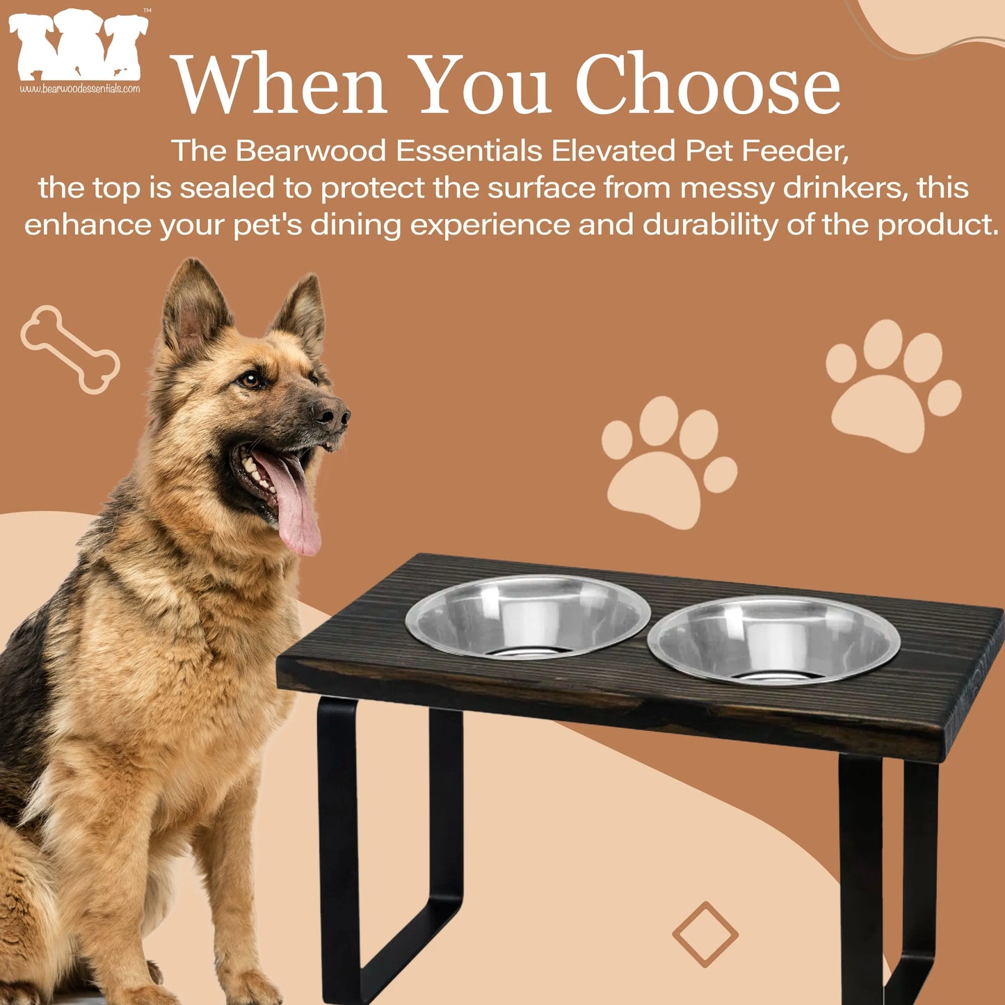 Metal dog bowl feeder. Handmade in two sizes to fit medium or large size dog. BearwoodEssentials-Elevated Pet Feeders