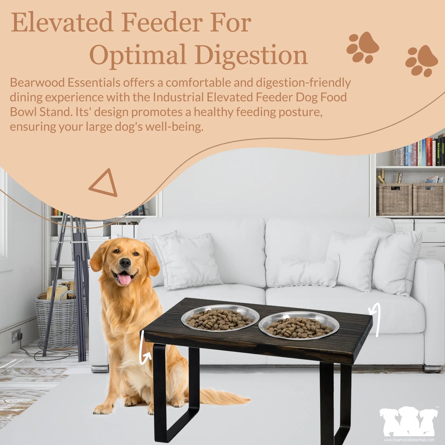 Metal dog bowl feeder. Handmade in two sizes to fit medium or large size dog. BearwoodEssentials-Elevated Pet Feeders