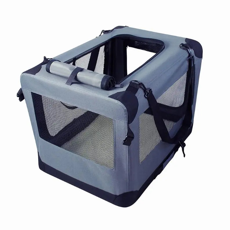 JESPET Soft Pet Crates Kennel, 3 Door Soft Sided Folding Travel Pet Carrier with Straps and Fleece Mat for Dogs, Cats, Rabbits, Indoor/Outdoor Use with Grey, Blue & Beige, Black BearwoodEssentials-Elevated Pet Feeders