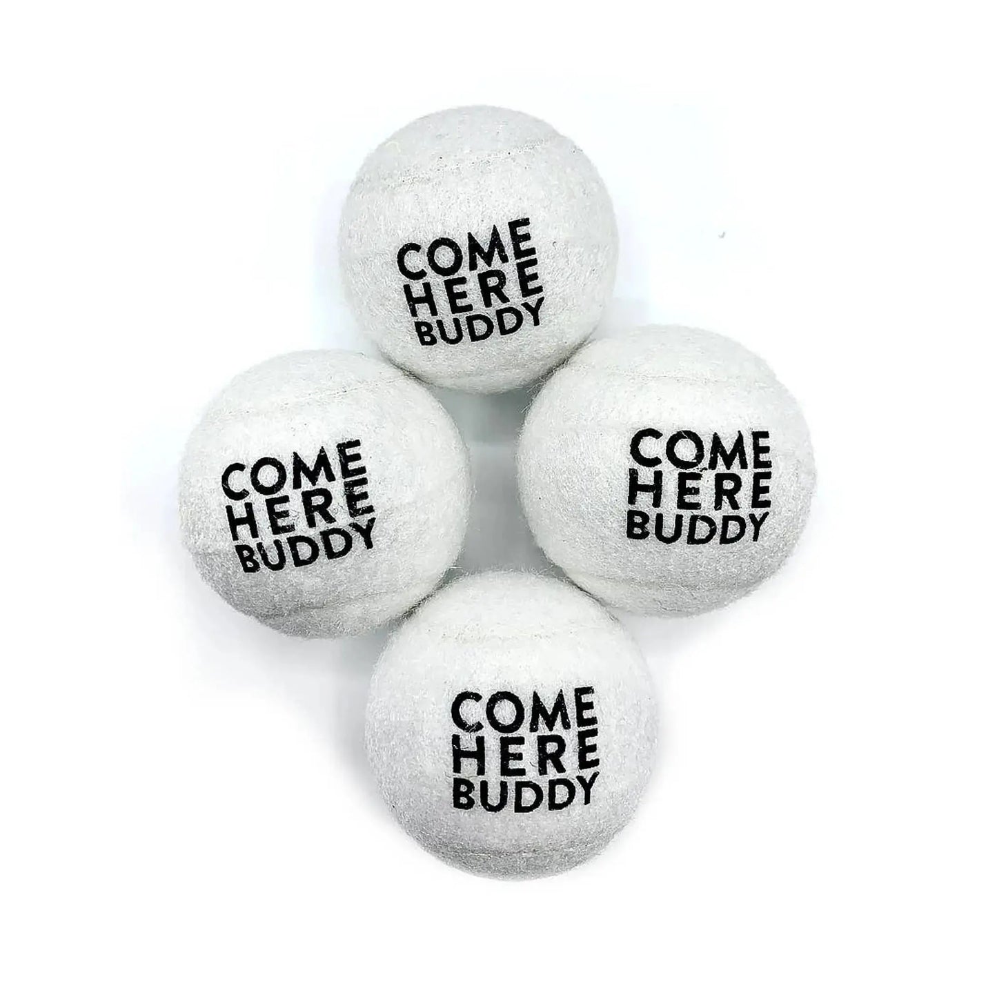 Set of 4 Come Here Buddy Tennis Balls in White Come Here Buddy