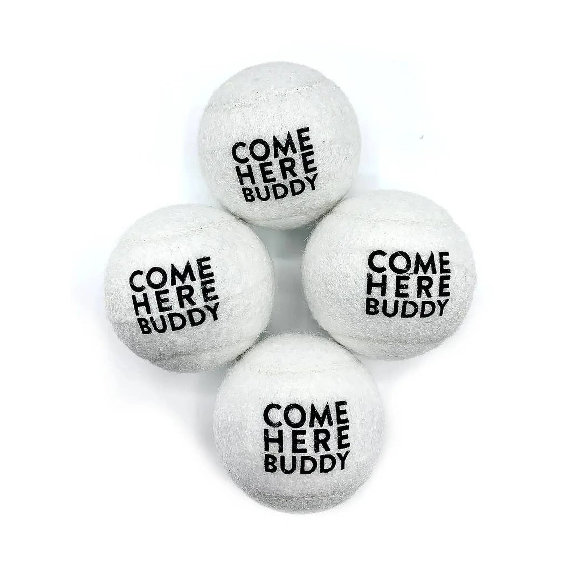 Set of 4 Come Here Buddy Tennis Balls in White Come Here Buddy