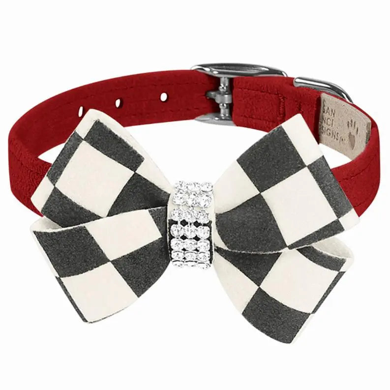 Susan Lanci Designs Windsor Check Nouveau Bow Collar BearwoodEssentials-Elevated Pet Feeders