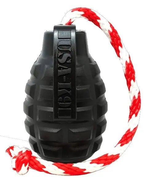 USA-K9 Grenade Durable Rubber Chew Toy, Treat Dispenser, Reward Toy, Tug Toy, and Retrieving Toy BearwoodEssentials-Elevated Pet Feeders