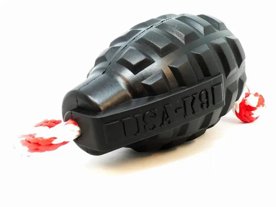 USA-K9 Grenade Durable Rubber Chew Toy, Treat Dispenser, Reward Toy, Tug Toy, and Retrieving Toy BearwoodEssentials-Elevated Pet Feeders