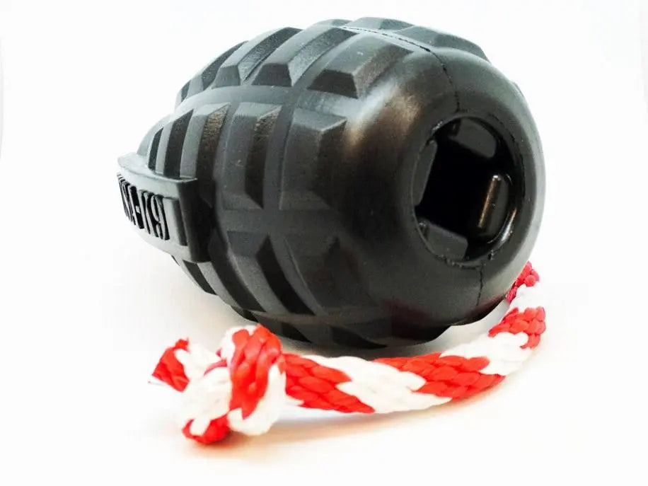 USA-K9 Grenade Durable Rubber Chew Toy, Treat Dispenser, Reward Toy, Tug Toy, and Retrieving Toy BearwoodEssentials-Elevated Pet Feeders