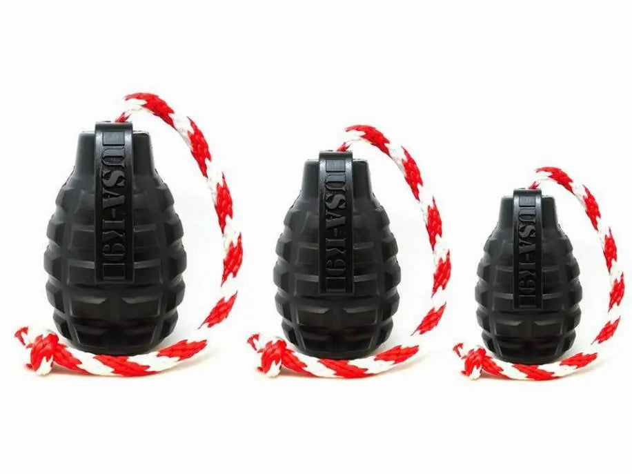 USA-K9 Grenade Durable Rubber Chew Toy, Treat Dispenser, Reward Toy, Tug Toy, and Retrieving Toy BearwoodEssentials-Elevated Pet Feeders
