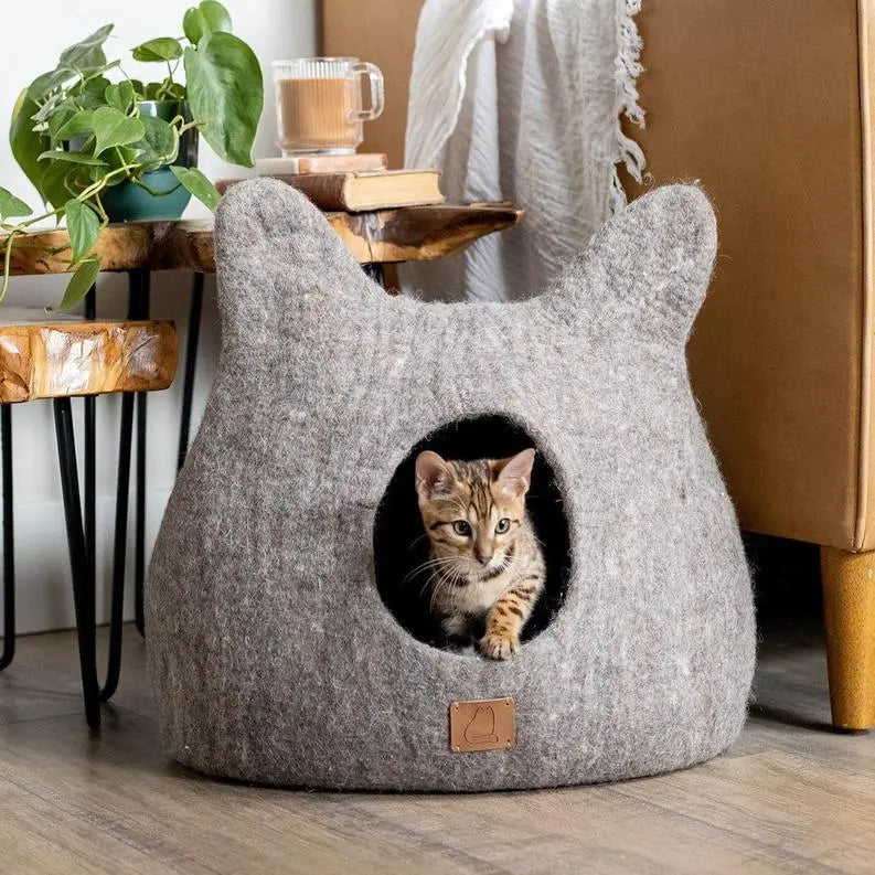 Whimsical Cat Ear Cave Bed BearwoodEssentials-Elevated Pet Feeders