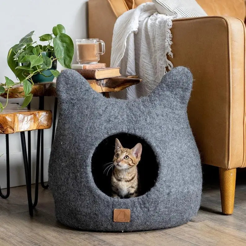 Whimsical Cat Ear Cave Bed BearwoodEssentials-Elevated Pet Feeders