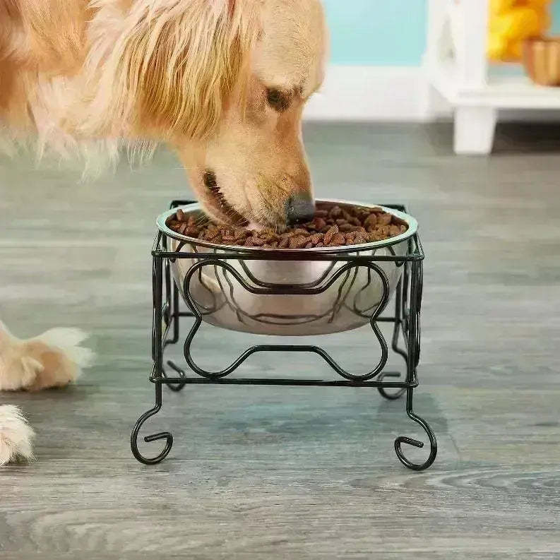 YML Wrought Iron Stand with Single Stainless Steel Feeder Bowl BearwoodEssentials-Elevated Pet Feeders