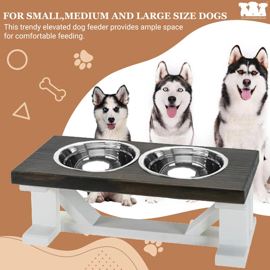 2 Bowl Elevated Dog Stand - Best Raised Dog Feeder with Stained Top BearwoodEssentials-Elevated Pet Feeders