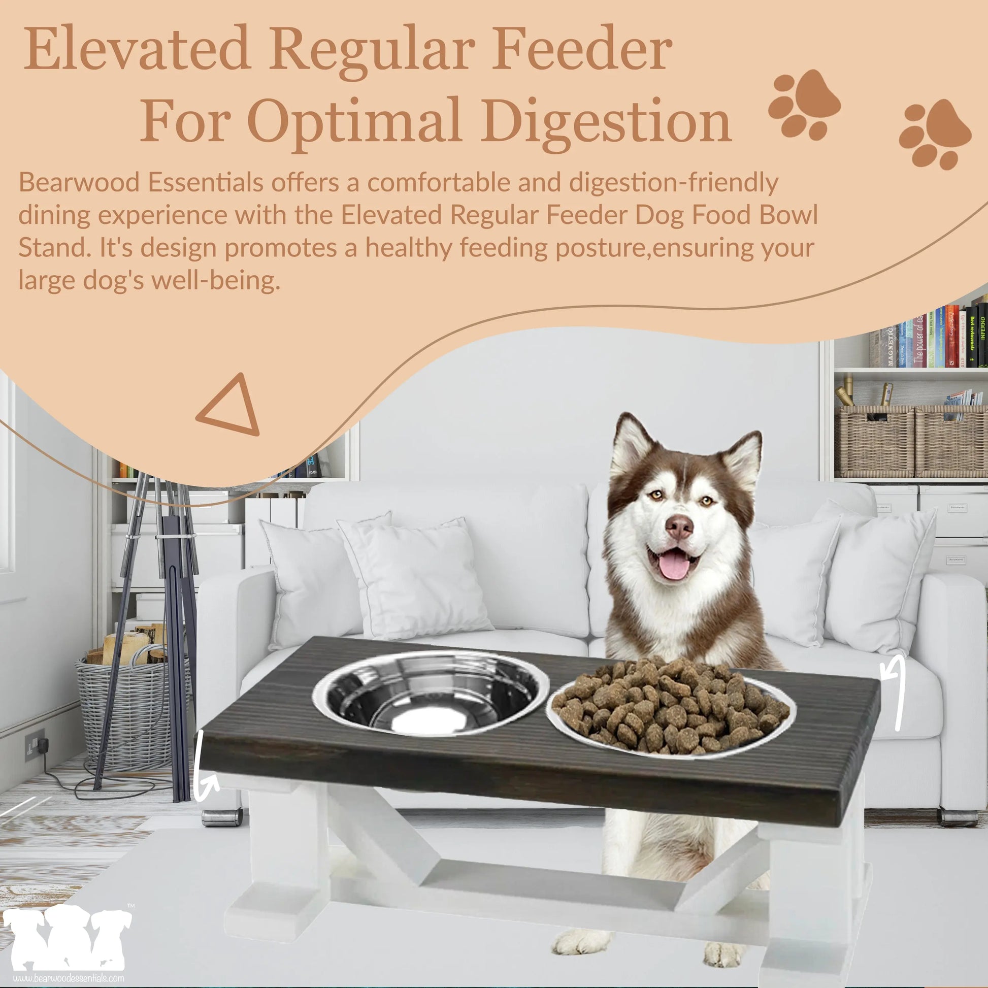 Bearwood Essentials Farmhouse Elevated Dog Feeder, Grey/White, Medium