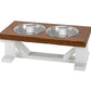 2 Bowl Elevated Dog Stand, Best Raised Dog Feeder with Stained Top - White Base BearwoodEssentials-Elevated Pet Feeders