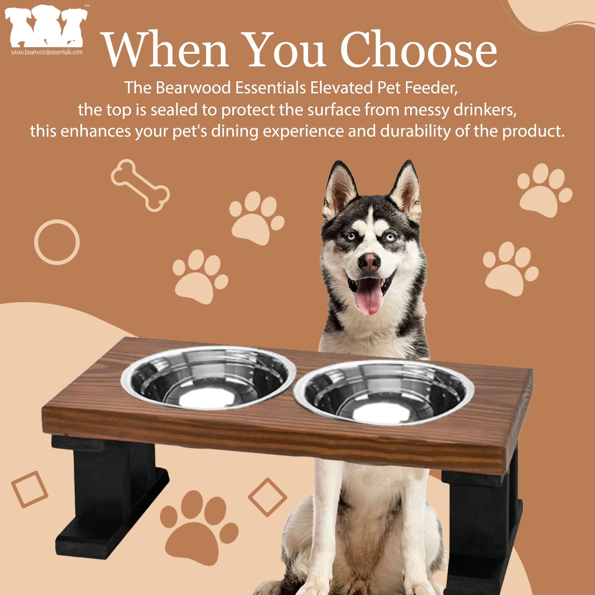 Two bowl Elevated raised dog feeder with stained sealer-Dog Food bowls –  BearwoodEssentials-Elevated Pet Feeders