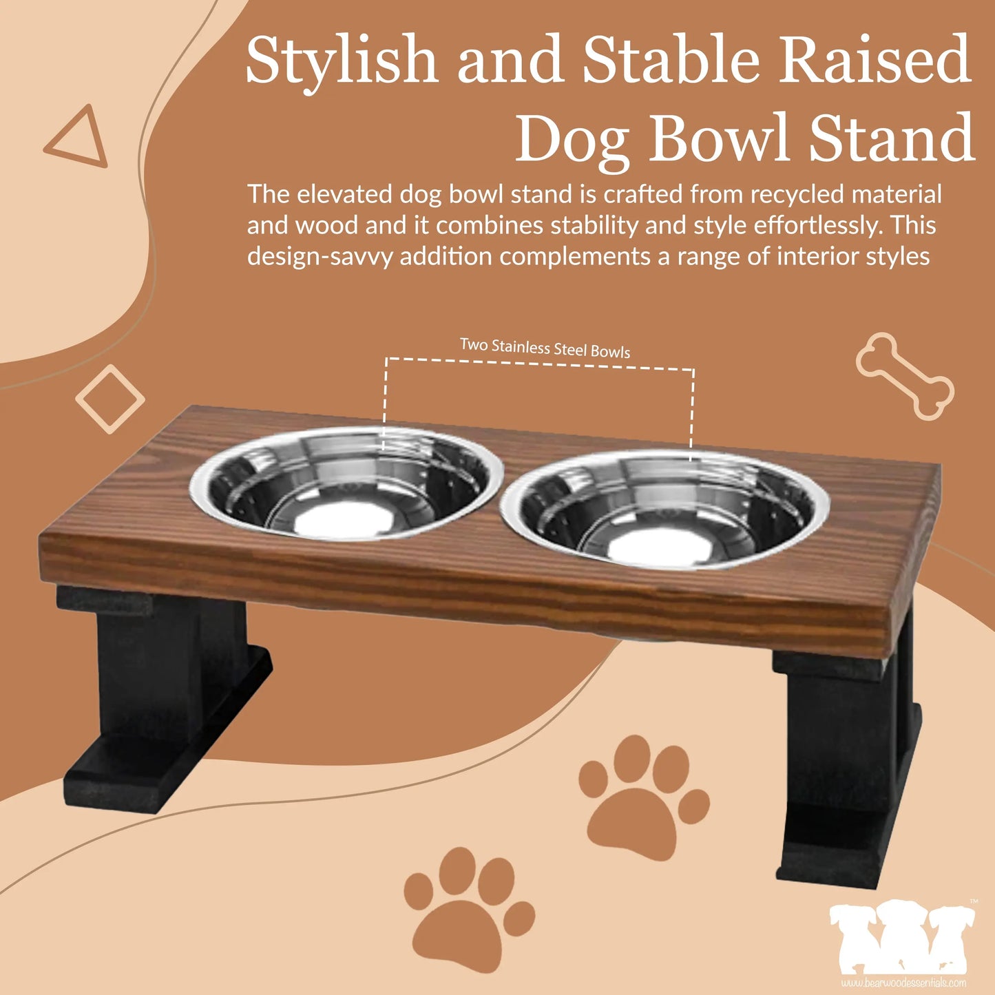 Two bowl Elevated raised dog feeder with stained sealer-Dog Food