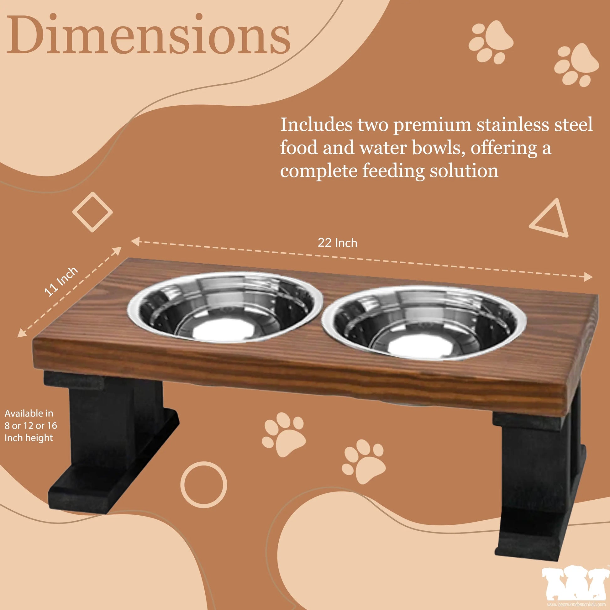 Bearwood Essentials 3 Bowl Farmhouse Style Pet Elevated Feeder & Reviews